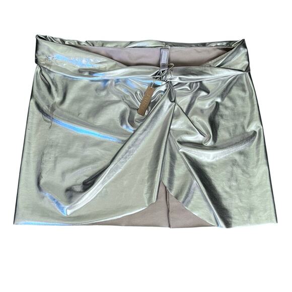 Skims Women’s Low Rise Metallic Twist Front Nickel Silver Mini Skirt Sarong 4X - Picture 11 of 12